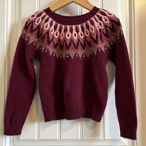 Garnet Hill Kids - Girls Fair Isle Sweater in Aubergine size M (6/7)